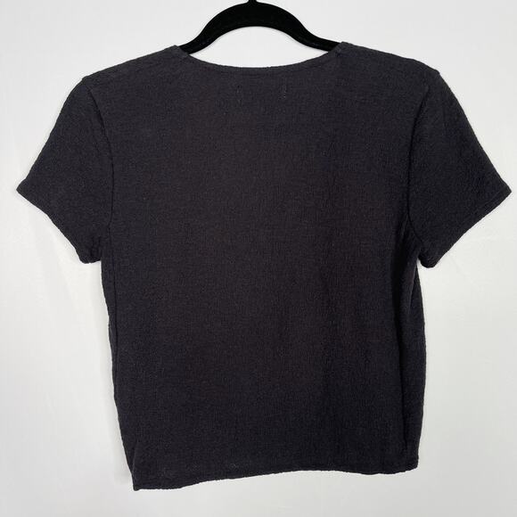 Madewell Texture & Thread Wrap Tie Top Dark Gray XSmall XS Short Sleeve Cropped - Picture 2 of 8